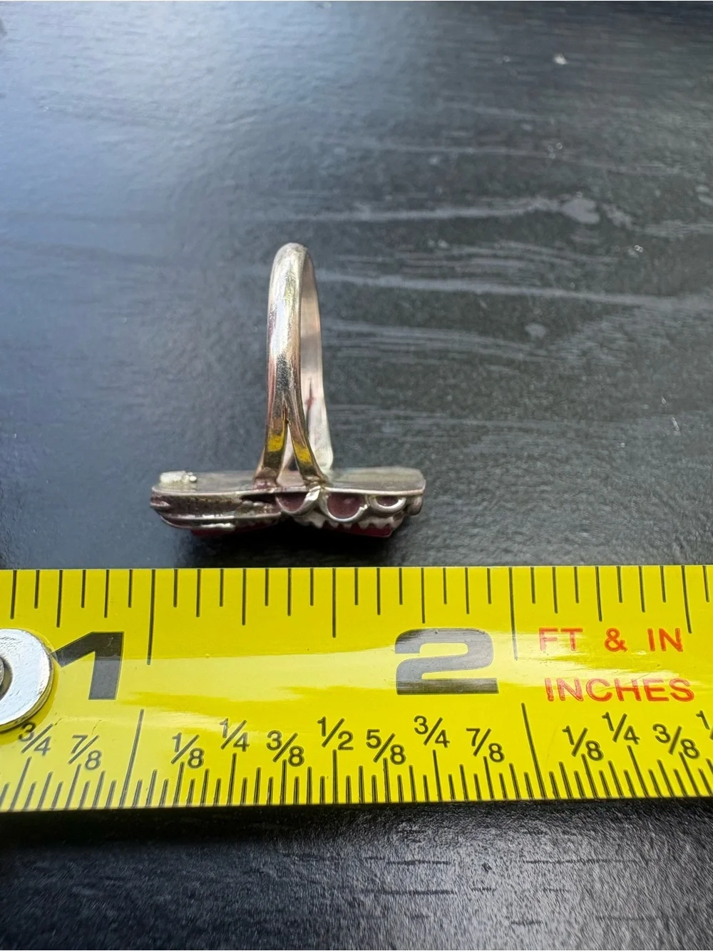 Southwest Style Ring with Red Stones and Feather Accents - Size 7.25